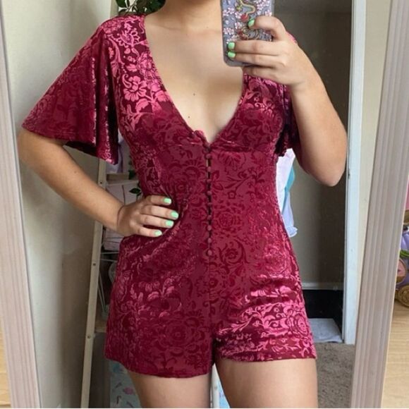 Forever 21 Dresses & Skirts - Forever 21 Women's Dress Romper Velvet Burnout Babydoll Neckline WhimsicalGoth